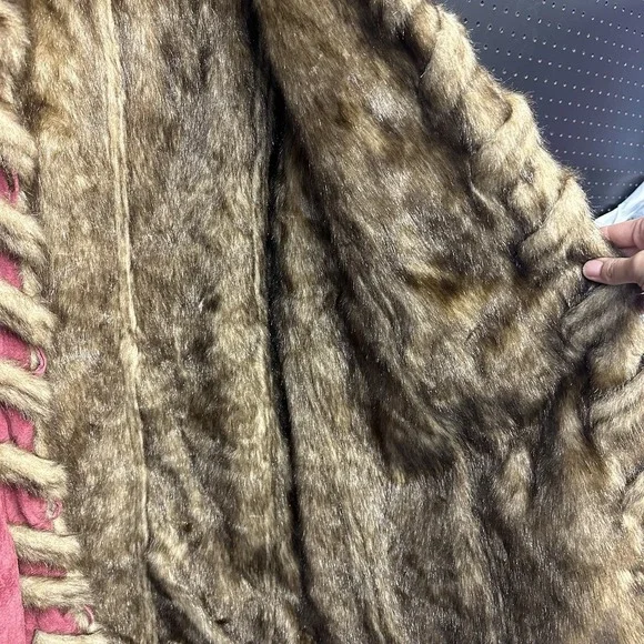 Vintage Dennis Basso Women's Burgundy Suede Leather Faux Fur Lined Coat Medium - Picture 10 of 11